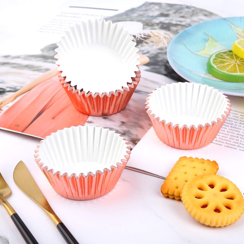 URATOT 100 Pieces Foil Metallic Cupcake Liners Muffin Wrappers Foil Baking Cups Muffin Paper Cases, Rose Gold - Image 4